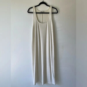 Zara strappy knit viscose blend sleeveless midi dress ivory size S